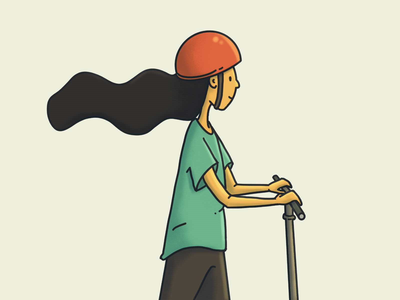 ‘scooter’ 2020 2danimation 36daysoftype character characterdesign design framebyframe girl hair handdrawn illustration letters procreate scooter ui wind