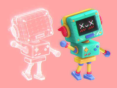 Game Boy Robot (GBR) 3d ar blender character cinema 4d cute graphic design pixel pixel art robot