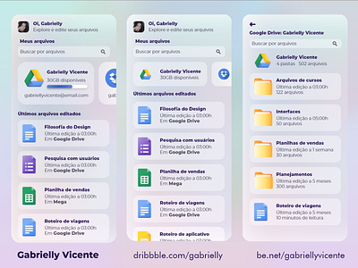 Gerenciamento de armazenamentos em nuvem - Interface 3d 3d icons adobexd aplication app blur background cloud storage design design de interação google googledrive gradient interações interface interfacedesign nuvem transparent background ui ux uxui