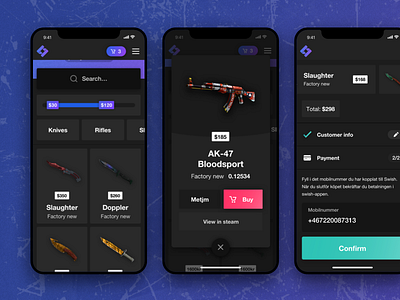 Web shop selling CS:GO skins e commerce gaming mobile shop virtual items