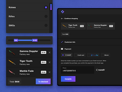 Checkout and some stuff checkout csgo dark ui e commerce virtual items
