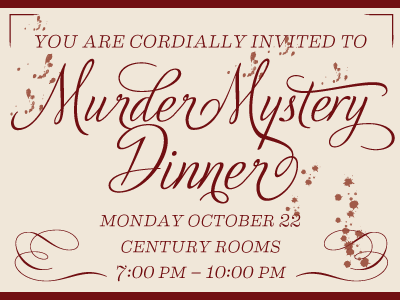 Murder Mystery Dinner event murder mystery poster red script typography umsl vector