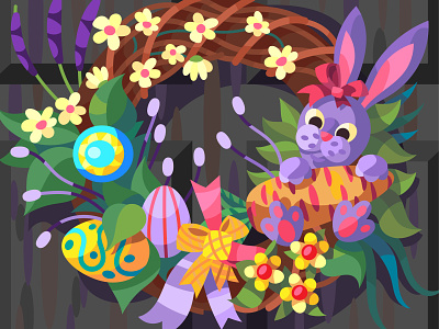 Easter door art cartoon design drawing easter eggs flowers graphic illustration rabbit vector