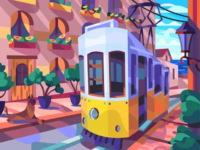 Streetcar art design digital draw graphic illustration landscape vector