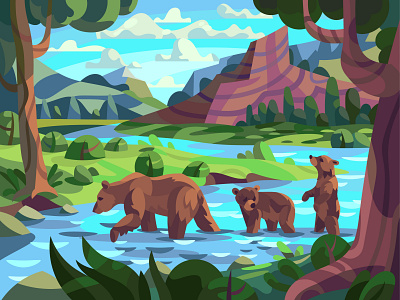 Bear family animal art art bears cartoon character design digital drawing illustration landscape mammal vector