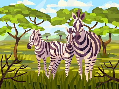 Zebra family africa art childrens design digital drawing illustration landscape vector zebra