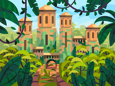 Ancient castle ancient art castle design digital drawing graphic illustration jungle landscape vector
