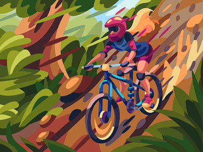 Mountain bike art bike bycicle cartoon character comic design digital graphic illustration landscape vector