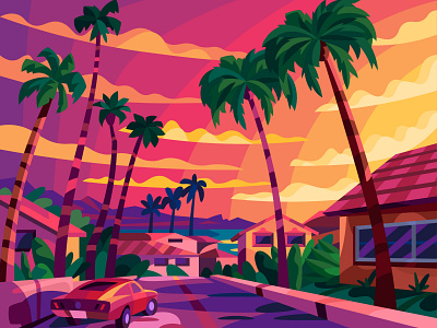 LA sunset art design digital drawing graphic illustration landscape los angeles sunset vector