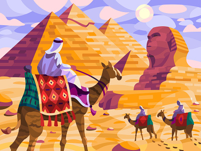 Giza pyramid complex art camels design digital egypt giza graphic illustration landscape pharaoh pyramid sphinx vector