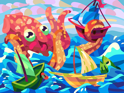 Kraken games art cartoon character comic design digital drawing graphic illustration vector