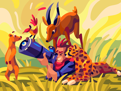 wildlife art cartoon character design digital illustration vector