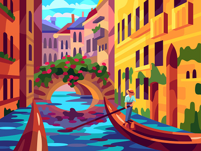 Venice canals art design digital illustration vector