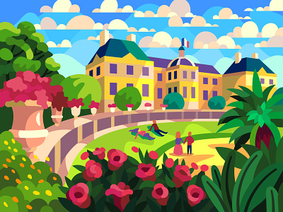 Luxembourg Gardens art cartoon character design digital illustration vector