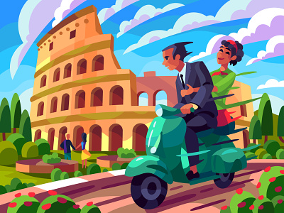 Colosseum art cartoon character design digital illustration vector