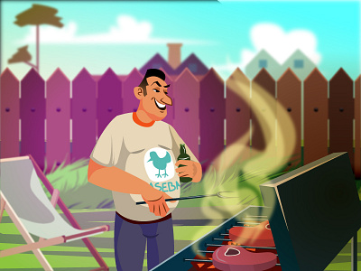 Grillmaster art cartoon character design flat grill illustration man mexican stylized vector