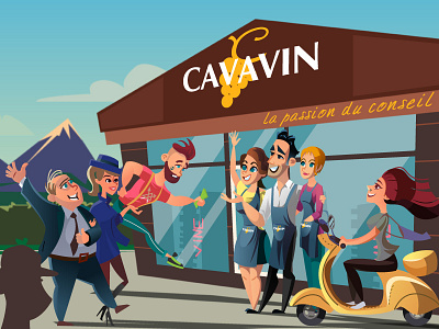 facebook cover for a wine shop "Cavavin" alpes art caricature cartoon characters digital facebook cover girl hipster illustration wine