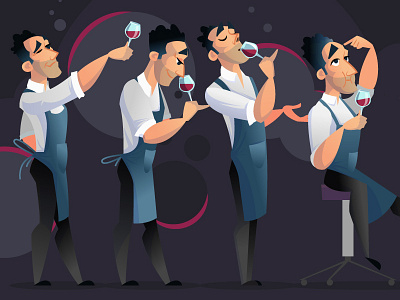 Tasting session in the wine shop "Cavavin" cartoon character cover design feed flat illustration people style tasting vector wine