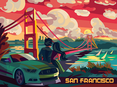 San Francisco art cartoon character design digital drawing golden gate bridge graphic illustration landscape san francisco vector