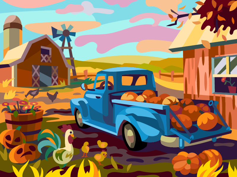 Farm Car art cartoon comic design digital farm halloween illustration pumpkins vector