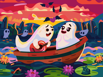 Ghosts Love Story art boat cartoon character comic design drawing game design ghosts graphic illustration vector