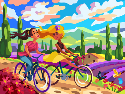 BicycleGirls art cartoon character comic design digital graphic illustration people vector