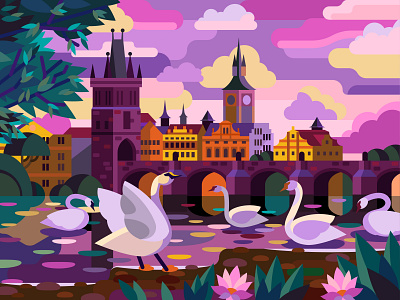 Prague art cartoon design digital draw graphic illustration landscape vector