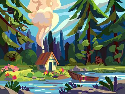 Forest House art cartoon design digital graphic illustration landscape vector