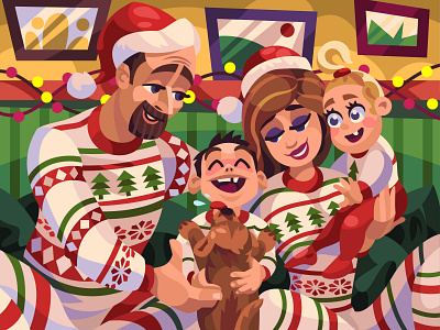 Christmas family art cartoon character christmas comic design digital family graphic illustration puppy vector xmas