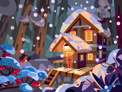 Cozy House art cartoon christmas design digital graphic illustration landscape vector winter