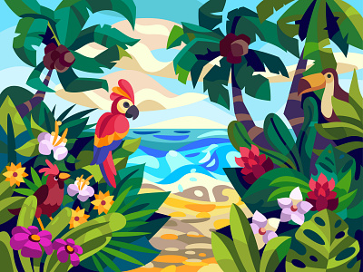 Tropic Landscape art cartoon coast comic design digital graphic illustration landscape palms sea vector