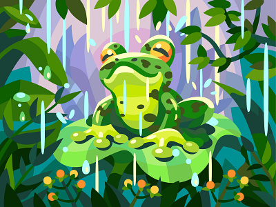 Cute frog art cartoon character comic design digital draw frog illustration landscape vector