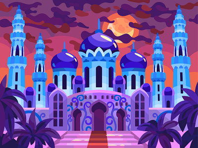 Arabic castle arabic art cartoon castle design digital graphic illustration landscape temple vector