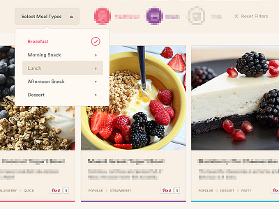 Recipes Filter checkmark dropdown filter food hover menu product