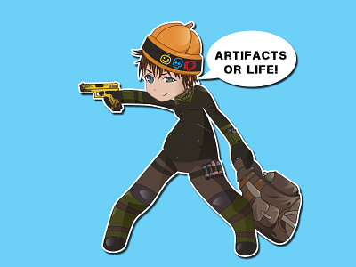 Artifacts or life! anime boy chibi dribbble game halloween illustrator man pumpkin shooter sticker survarium vector