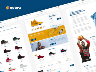 Hoopz v2 pages about page article page basket shoes basketball category dropdown hover mega dropdown navigation product page states webshop