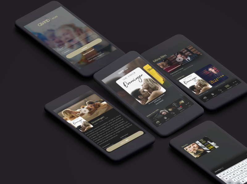 Grand Home - Screens app frontpage homescreen log in log in screen movie movies redesign search streaming