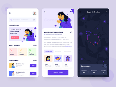 Virus Tracking App app colors coronavirus covid 19 design doctor app health uiux virus