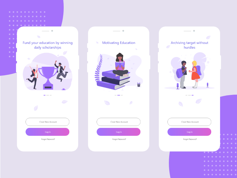 Onboard screens for educational app vector ios branding illustraion app design log in onboard colours ui design