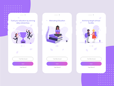 Onboard screens for educational app app design branding colours design illustraion ios log in onboard ui vector