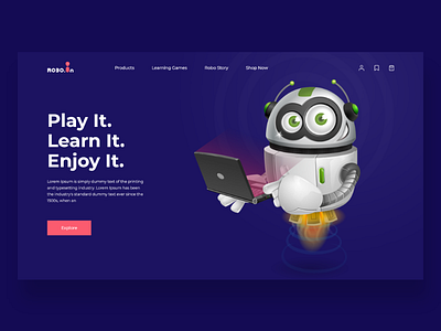 Robotic Toys landing screen artificialintelligence color ecommerce landingpage robot robotic toys uiux web