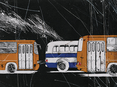 My hometown vol.2 acrylic art artwork black blue bus classic effects home hometown hungarian hungary illustration ink inking paint town travel traveling yellow