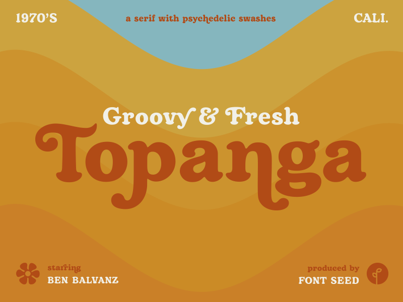 Topanga Typeface on www.FontSeed.com state park serif swash 1970s fresh groovy type art custom type typeface topanga