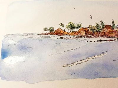 Pointe des Almadies - Dakar illustration sketch watercolor