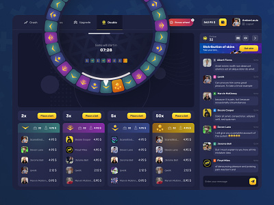 Game mode: Double bets betting bonus crash cs:go dark ui dashboad gambling game game design gaming players roulette skins store ui user interface ux wheel