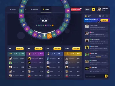 Game mode: Double bets betting bonus crash cs:go dark ui dashboad gambling game game design gaming players roulette skins store ui user interface ux wheel