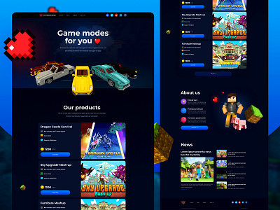 Minecraft mods - Landing Page blockchain casino dark defi design gambling game game studio gaming interface landing page lottery minecraft mods nft play2earn store ui ux web design