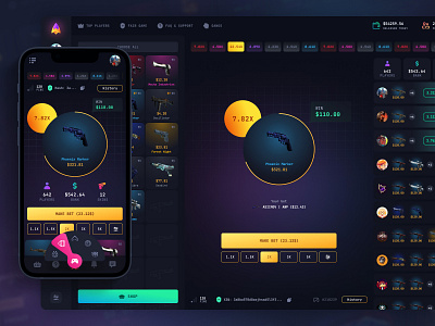 Winskins - crash casino CS:GO betting casino crash cryptocurrency cs:go dark ui dashboard gambling game design game interface game mobile jackpot mobile app nft open case p2e play to earn roulette ui ux