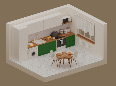 lsometric kitchen 3d 3d illustration blender design illustration