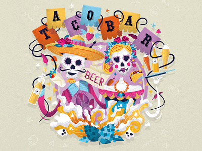 TACOBAR craft beer label illustration craftbeer illustration label mexican skeleton skull taco texture vector